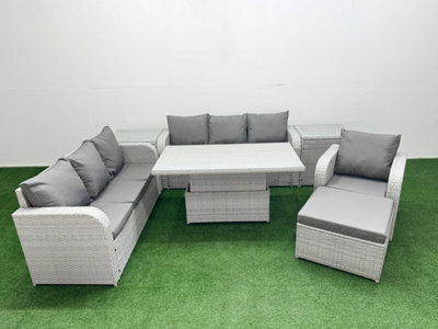 Fimous 8 Seater Poly Rattan Outdoor Garden Furniture Adjustable Lifting Dining Or Coffee Table Sofa Set Footstool 2 Side Table - image 1