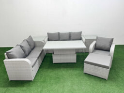 Fimous 8 Seater Poly Rattan Outdoor Garden Furniture Adjustable Lifting Dining Or Coffee Table Sofa Set Footstool 2 Side Table - thumbnail 1