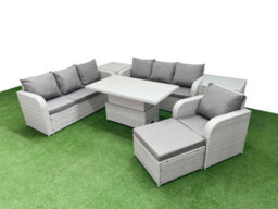 Fimous 8 Seater Poly Rattan Outdoor Garden Furniture Adjustable Lifting Dining Or Coffee Table Sofa Set Footstool 2 Side Table - thumbnail 2