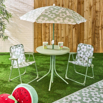 Ohs Kids Daisy Folding Bistro Set Table Chair With Parasol Garden Patio - image 1