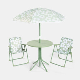 Ohs Kids Daisy Folding Bistro Set Table Chair With Parasol Garden Patio - thumbnail 4