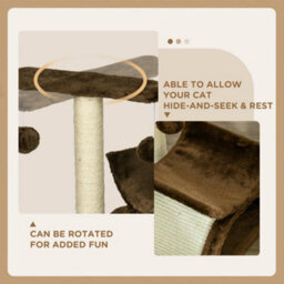 Pawhut Cat Tree Tower, Rotatable Top Bar, Sisal Post, Tunnel, Balls, Brown - thumbnail 5