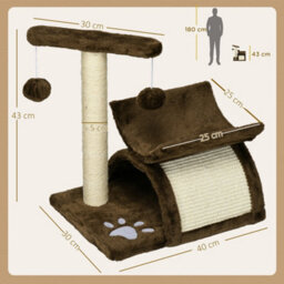 Pawhut Cat Tree Tower, Rotatable Top Bar, Sisal Post, Tunnel, Balls, Brown - thumbnail 3