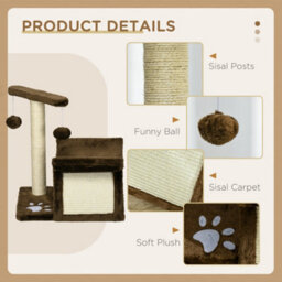 Pawhut Cat Tree Tower, Rotatable Top Bar, Sisal Post, Tunnel, Balls, Brown - thumbnail 6