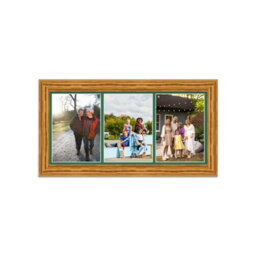 AK Frames 16X8 Oak Classic Multi Photo Frame With Emerald Mount - Holds 3 Apertures (3X) 7X5 Photos