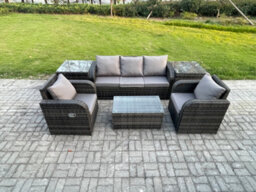 Fimous Outdoor Rattan Garden Furniture Set Patio Lounge Sofa Set With Reclining Chair Rectangular Coffee Table For Terrace - thumbnail 1