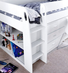 Save On Goods UK White Mid Sleeper, Storage Chest Of Drawers, Desk, Kids 3Ft Single Wood, Wooden Study Bunk Bed - thumbnail 5