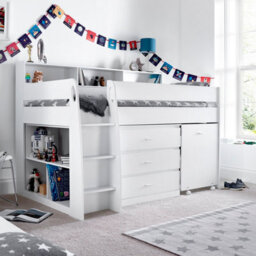 Save On Goods UK White Mid Sleeper, Storage Chest Of Drawers, Desk, Kids 3Ft Single Wood, Wooden Study Bunk Bed - thumbnail 9