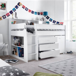Save On Goods UK White Mid Sleeper, Storage Chest Of Drawers, Desk, Kids 3Ft Single Wood, Wooden Study Bunk Bed - thumbnail 8