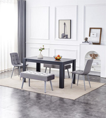 Kosy Koala Modern Dark Grey Dining Table Set With 2 Grey Velvet Chairs And 2 Grey Benches - image 1