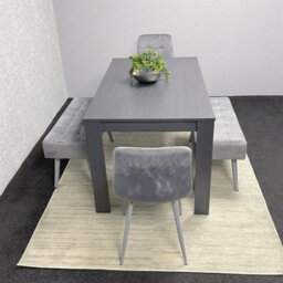 Kosy Koala Modern Dark Grey Dining Table Set With 2 Grey Velvet Chairs And 2 Grey Benches - thumbnail 3