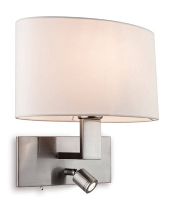 Luminosa Lighting Luminosa Webster 1 Light Indoor Wall Light With Reading Lamp Brushed Steel, Cream Shade, E27
