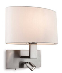 Luminosa Lighting Luminosa Webster 1 Light Indoor Wall Light With Reading Lamp Brushed Steel, Cream Shade, E27