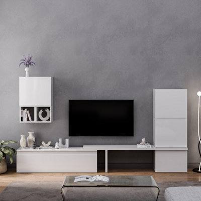 Decorotika Getafe Moduler Modern Tv Unit Wall Mount High Gloss White - image 1