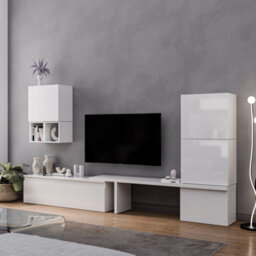 Decorotika Getafe Moduler Modern Tv Unit Wall Mount High Gloss White - thumbnail 2