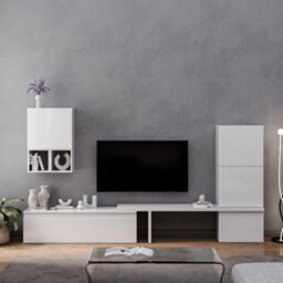 Decorotika Getafe Moduler Modern Tv Unit Wall Mount High Gloss White - thumbnail 1