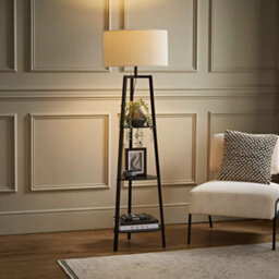 Valuelights Hiru Black 3 Tier Shelf Floor Lamp With Cream Boucle Shade - thumbnail 3