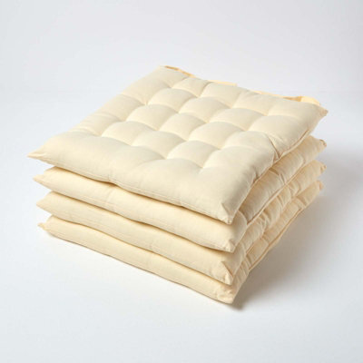 Homescapes Cream Seat Pads 100% Cotton Chair Cushions 40X40 Cm, Set Of 4 Plain Chair Pads For Dining, Kitchen Or Garden Outdoor - image 1