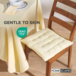 Homescapes Cream Seat Pads 100% Cotton Chair Cushions 40X40 Cm, Set Of 4 Plain Chair Pads For Dining, Kitchen Or Garden Outdoor - thumbnail 3