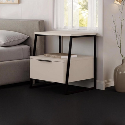 1 Door Bedside Table Sandstone Nightstand Black Metal Frame - image 1
