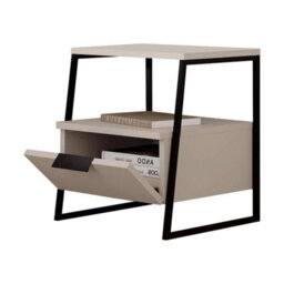 1 Door Bedside Table Sandstone Nightstand Black Metal Frame - thumbnail 5