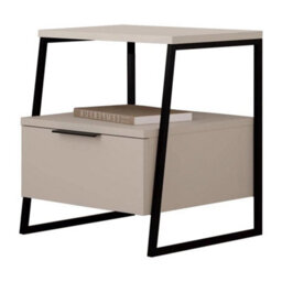 1 Door Bedside Table Sandstone Nightstand Black Metal Frame - thumbnail 4
