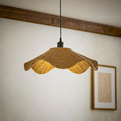 Valuelights Loretta Natural Wicker Wave Easy Fit Pendant Light Shade - image 1