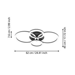 Eglo Parrapos-Z Modern Black Steel Smart Control, Colour Changing Ceiling Light, (W) 45Cm - thumbnail 3