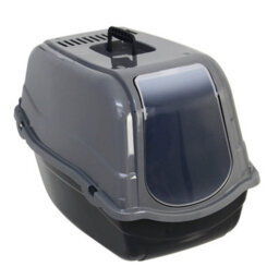 Hooded Litter Tray Grey Plastic Portable Dog Cat Hand Carry Travel Pet Toilet - thumbnail 1