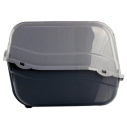 Hooded Litter Tray Grey Plastic Portable Dog Cat Hand Carry Travel Pet Toilet - thumbnail 2