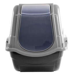Hooded Litter Tray Grey Plastic Portable Dog Cat Hand Carry Travel Pet Toilet - thumbnail 3