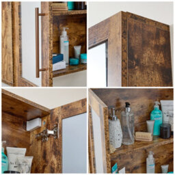 Homestylestore 900 X 650mm Dark Oak Wall Mounted Mirrored Door Bathroom Cabinet And Brushed Copper T Bar Handles - thumbnail 3