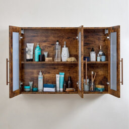 Homestylestore 900 X 650mm Dark Oak Wall Mounted Mirrored Door Bathroom Cabinet And Brushed Copper T Bar Handles - thumbnail 2