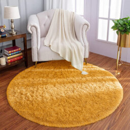 Ameha Ochre Shaggy Area Rugs 120X120Cm Anti-Slip Rounded Soft Thick Pile Fluffy Shaggy Rug For Kids Room & Bedrooms - thumbnail 5