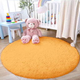 Ameha Ochre Shaggy Area Rugs 120X120Cm Anti-Slip Rounded Soft Thick Pile Fluffy Shaggy Rug For Kids Room & Bedrooms - thumbnail 6