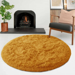Ameha Ochre Shaggy Area Rugs 120X120Cm Anti-Slip Rounded Soft Thick Pile Fluffy Shaggy Rug For Kids Room & Bedrooms - thumbnail 1