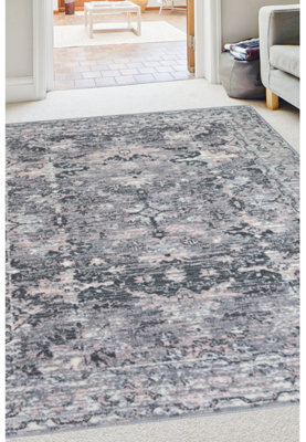 Melrose Colorama Traditional Design Grey/pink X-Large Indoor Area Rug 200/290Cm - image 1