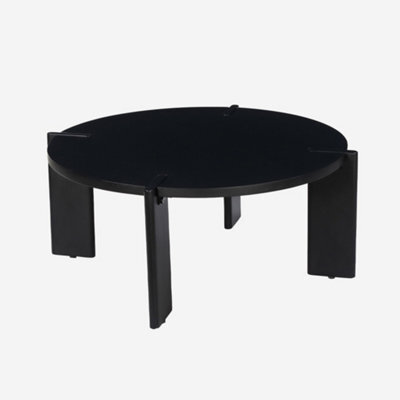 Sweeek - Round Solid Mango Wood Coffee Table Reva Black 80X80X36 Cm - image 1