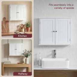 Bathroom Wall Cabinet Double Door Storage Cupboard Wooden White By Home Discount - thumbnail 5