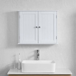 Bathroom Wall Cabinet Double Door Storage Cupboard Wooden White By Home Discount