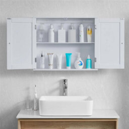 Bathroom Wall Cabinet Double Door Storage Cupboard Wooden White By Home Discount - thumbnail 7