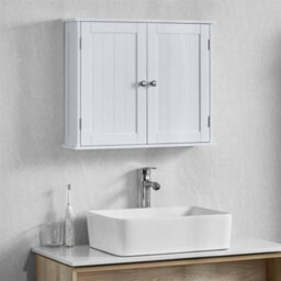 Bathroom Wall Cabinet Double Door Storage Cupboard Wooden White By Home Discount - thumbnail 6