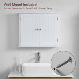 Bathroom Wall Cabinet Double Door Storage Cupboard Wooden White By Home Discount - thumbnail 3