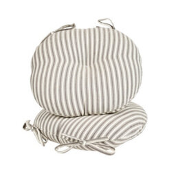 Dibor Set Of 2 Grey Striped Round Summer Outdoor Garden Chair Seat Pad Cushions - thumbnail 2