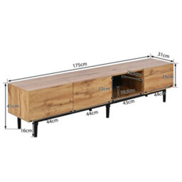 Abrihome Modern Tv Cabinet With Adjustable Led Lighting & Large Storage - Wood-Grain Finish Media Console For Living Room, 175X31X41Cm - thumbnail 5