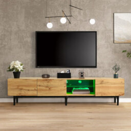 Abrihome Modern Tv Cabinet With Adjustable Led Lighting & Large Storage - Wood-Grain Finish Media Console For Living Room, 175X31X41Cm - thumbnail 2