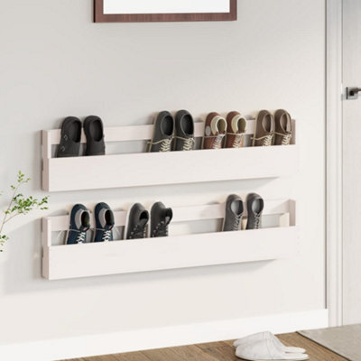 Vidaxl Wall-Mounted Shoe Racks 2 Pcs White 110X9X23 Cm Solid Wood Pine - image 1