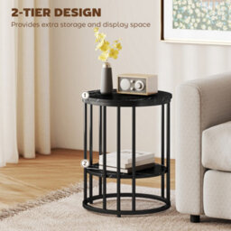Homcom Marble-Effect Round Coffee Table Set Of 2 For Living Room, Black - thumbnail 6