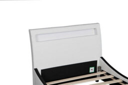 SlumberWorx Orion Led Lights Headboard Gaming Style Faux Leather Single Bed Frame (White With Black) - thumbnail 6
