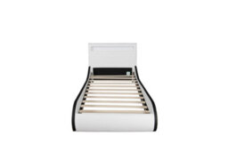 SlumberWorx Orion Led Lights Headboard Gaming Style Faux Leather Single Bed Frame (White With Black) - thumbnail 4